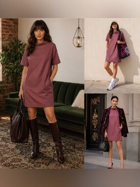 COS Dress Folded Collar Drape Pockets Lagenlook Capsule Minimalist Modern